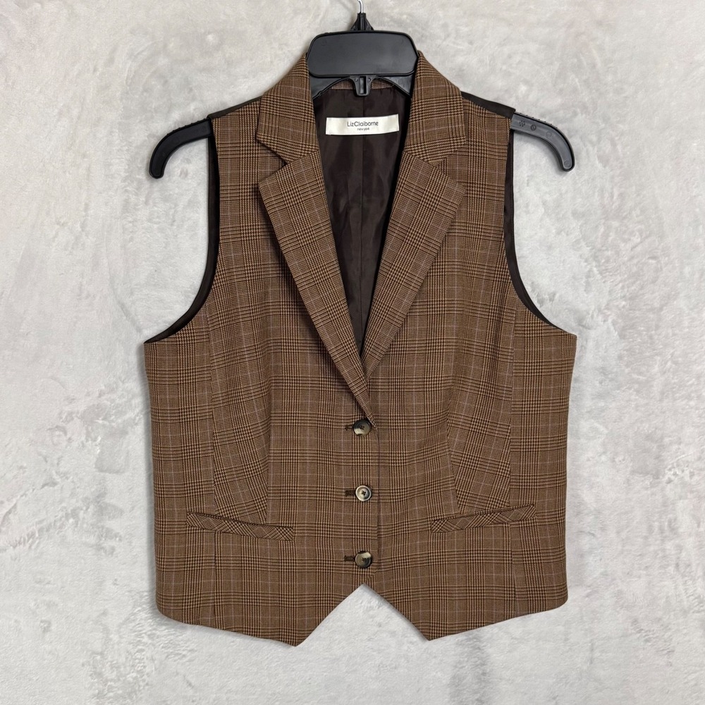 Liz Claiborne 90s Plaid‎ Vest Tailored Suit Waistcoat Size 6 Heritage Equestrian - Picture 14 of 15